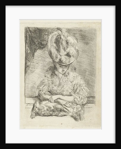 Portrait of a Young Woman with hat looking out of the window by Louis Bernard Coclers