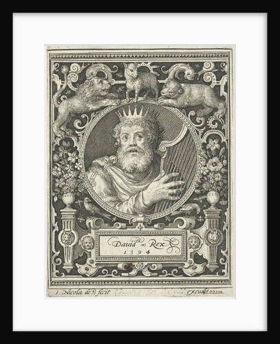 Portrait of King David in medallion inside rectangular frame with ornaments by Anonymous