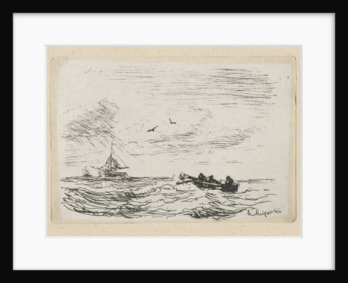 Seascape with a sailing and rowing, Louis Meijer by Louis Meijer