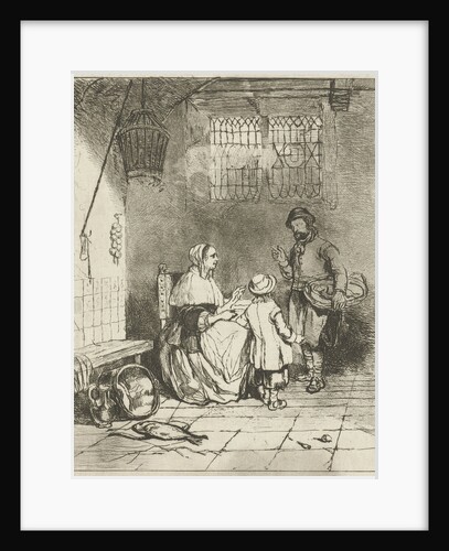 Three figures in a kitchen interior by Huib van Hove Bz