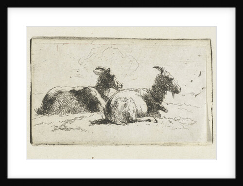 Two reclining goats by Simon van den Berg