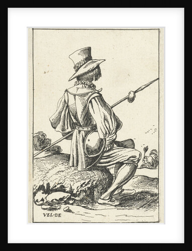 Sitting soldier seen from the back by Anonymous