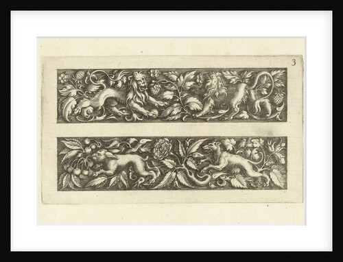 Two friezes, the upper with two lions by Michiel le Blon