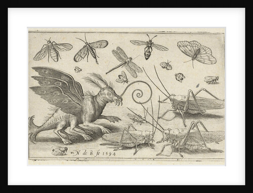 Locusts and fantasy creature with wings by Nicolaes de Bruyn