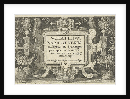 Title cartouche with ornaments and birds by Nicolaes de Bruyn