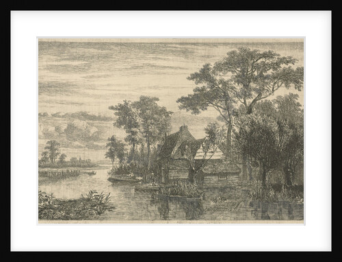 River view with anglers by Hermanus Jan Hendrik van Rijkelijkhuysen