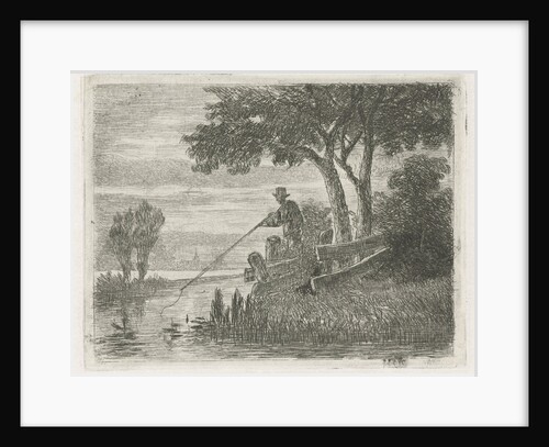 Fishing on the banks of a river by Hermanus Jan Hendrik van Rijkelijkhuysen