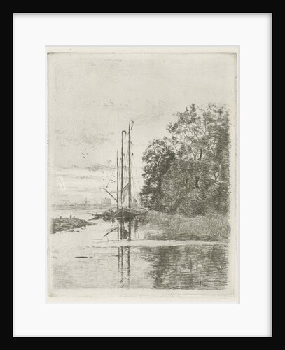 River view with two ships and a barge by Fredericus Jacobus van Rossum du Chattel