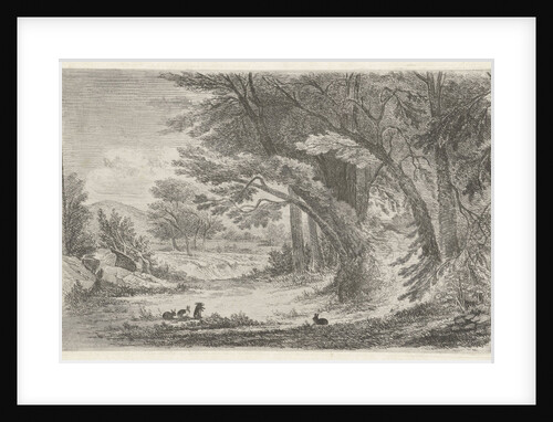 Forest Edge with rabbits by Jan Bos Wz