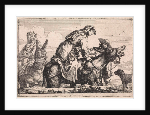 Woman gets on a donkey by Jan Baptist de Wael