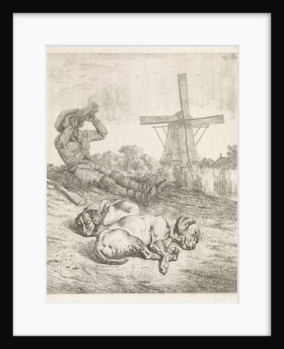 Resting hunter with sleeping dogs by Wouter Johannes van Troostwijk