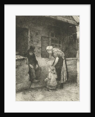 Woman with small child is sitting at home working for old man by Bernardus Johannes Blommers