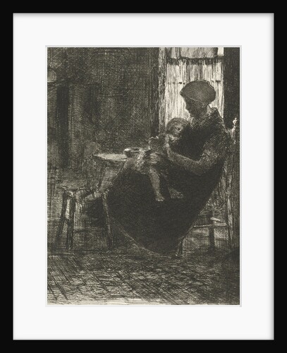 Woman with a sleeping child on her lap asleep near a window by Bernardus Johannes Blommers