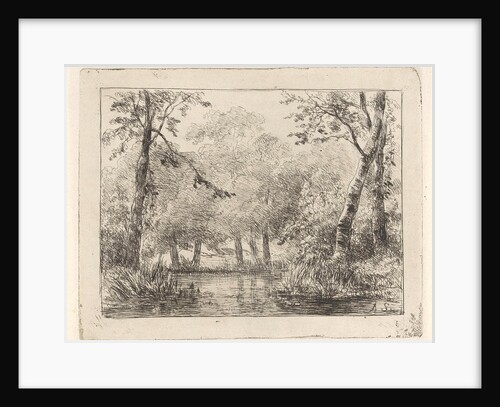 Forest scene with pond by Andreas Schelfhout