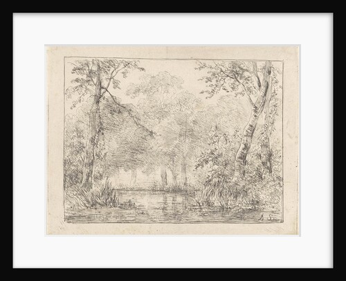 Forest scene with pond by Andreas Schelfhout