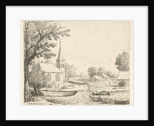 Gravediggers before a church by Reinier & Josua Ottens