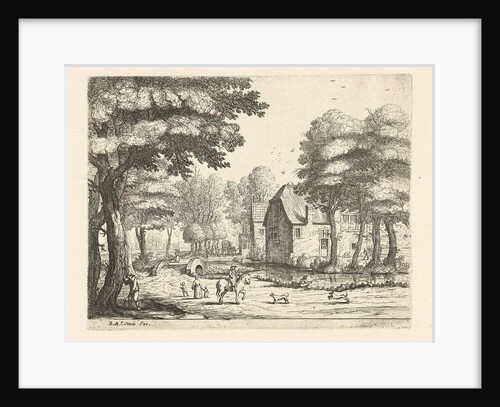 Village street with stone bridge by Reinier & Josua Ottens