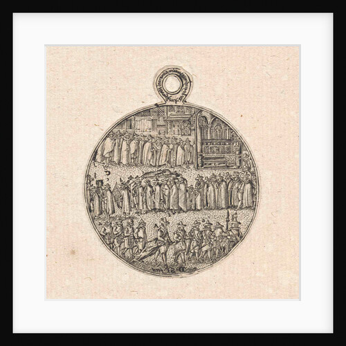 The back of a medal engraved with the burial of Jacob van Heemskerck by Dirck Strijcker