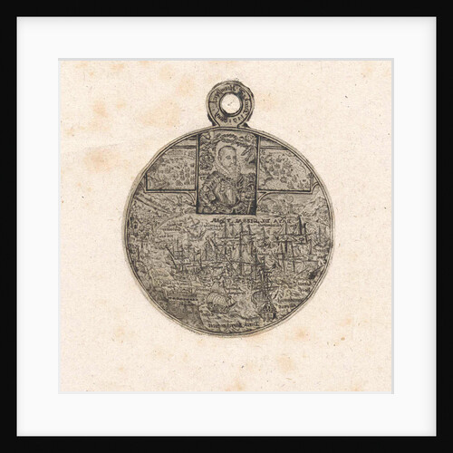 Print from the front of a medal engraved with the portrait and the death of Jacob van Heemskerck by Dirck Strijcker