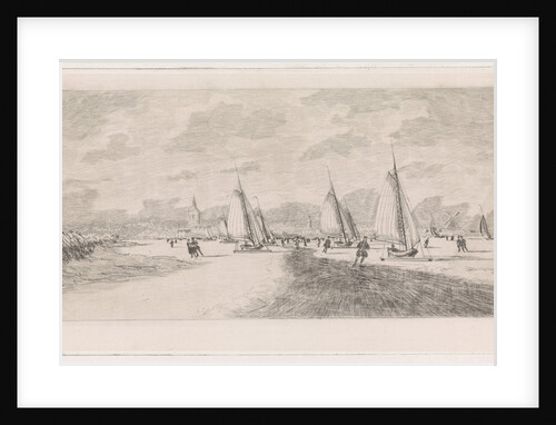 Frozen river with skaters and ice sailing by Elias Stark