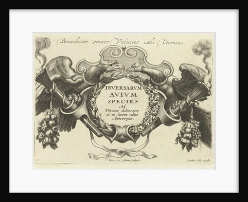 Cartouche flanked by an eagle and a peacock by Cornelis Galle