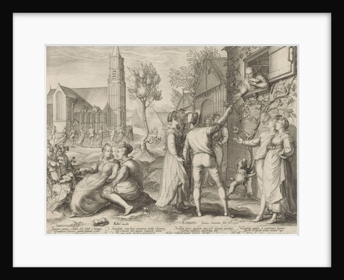 Young couples having fun and ignore the warnings of a scholar by Jan Saenredam