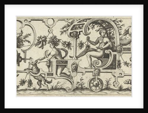 Chariot with a woman, pulled by two men by a turtle and a dog