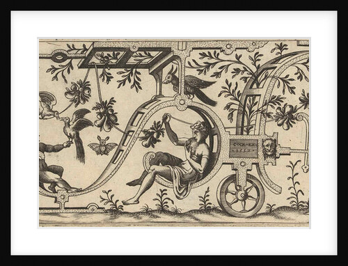 Two men pushing a wagon in which a woman sits by Hieronymus Cock