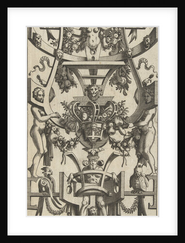 Scrolling with a fruit basket in the middle by Cornelis Bos