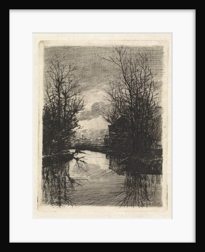 House and trees along the water by Elias Stark