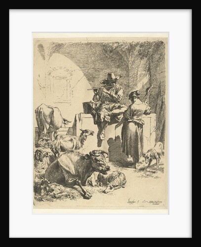Flute Playing Shepherd and spinster by Nicolaes Pietersz. Berchem