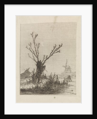 Skater with sled near a willow by Johannes Franciscus Hoppenbrouwers