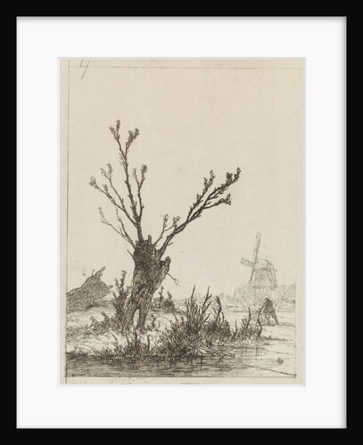 Skater with sled in a willow by Johannes Franciscus Hoppenbrouwers