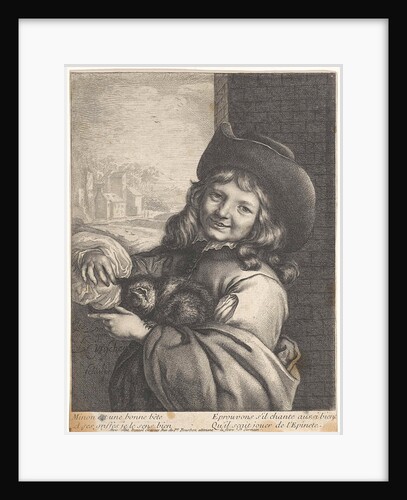 Smiling boy with cat, Lambert Visscher by Antoine François Dennel
