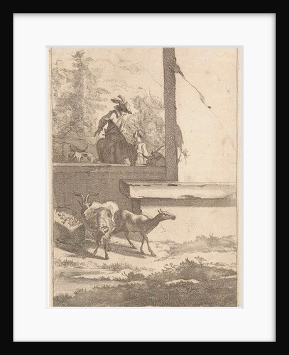 Goats and one rider at a wall by Nicolaes Pietersz. Berchem