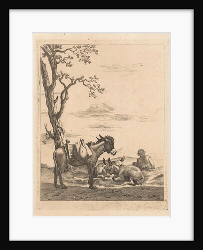 Resting Shepherd near three donkeys by Anonymous