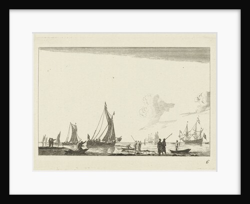 Backwater with several sailing ships by Reinier Nooms