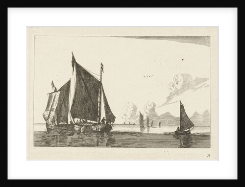 Three sailboats in calm water by Chéreau