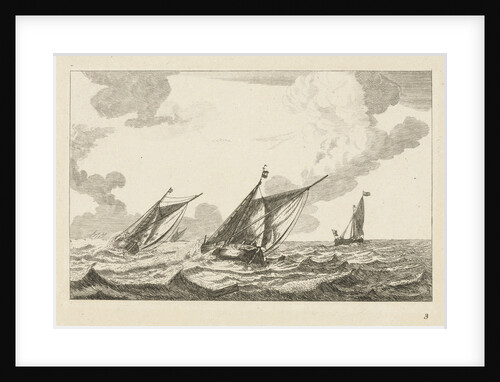 Three sailboats on a rough sea by Reinier Nooms