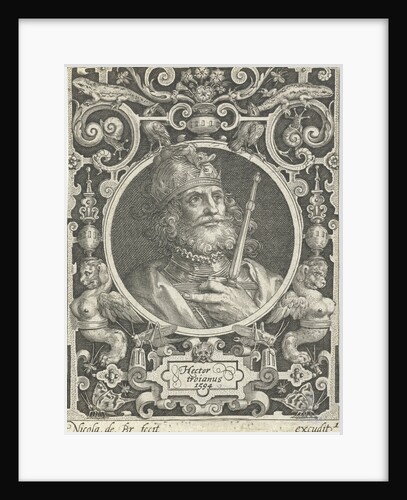 Portrait of Hector of Troy in medallion inside rectangular frame with ornaments by Anonymous