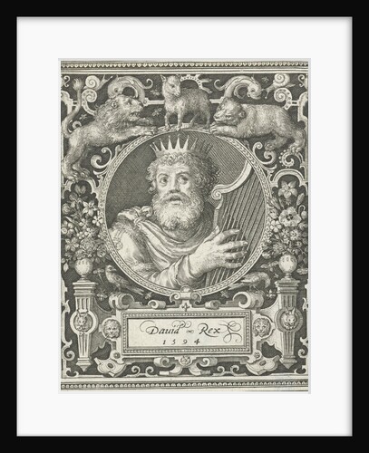 Portrait of King David, medallion inside rectangular frame with ornaments by Nicolaes de Bruyn