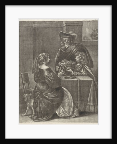 Boy offering a basket of flowers by Jan van Somer