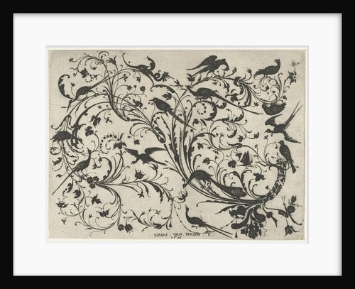 Decoration with flowers and birds by Anonymous
