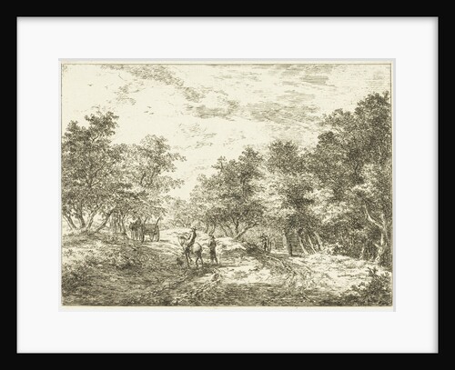 Path through the forest with wagon, walker and rider by Hermanus van Brussel