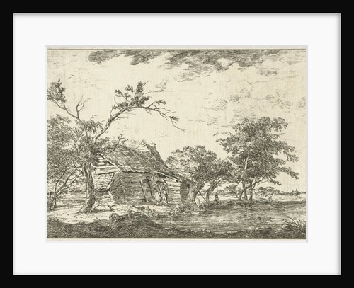 Talking couple with farm on waterfront by Hermanus van Brussel