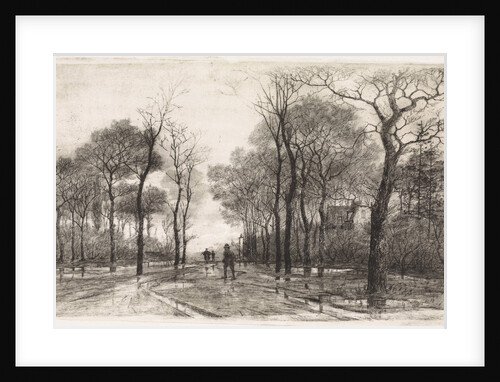 Three people on a road lined with trees by Elias Stark