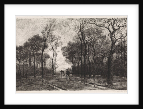 Three people on a road lined with trees by Elias Stark