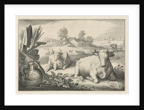 Meadow with two reclining cows by Nicolaes Visscher I