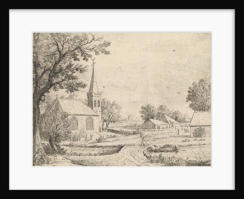 Gravediggers before a church by Jan van Goyen