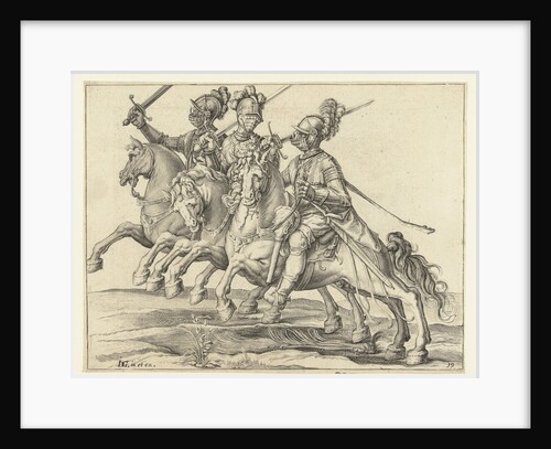 Three riders with raised swords, turned to the right by Jacob de Gheyn II